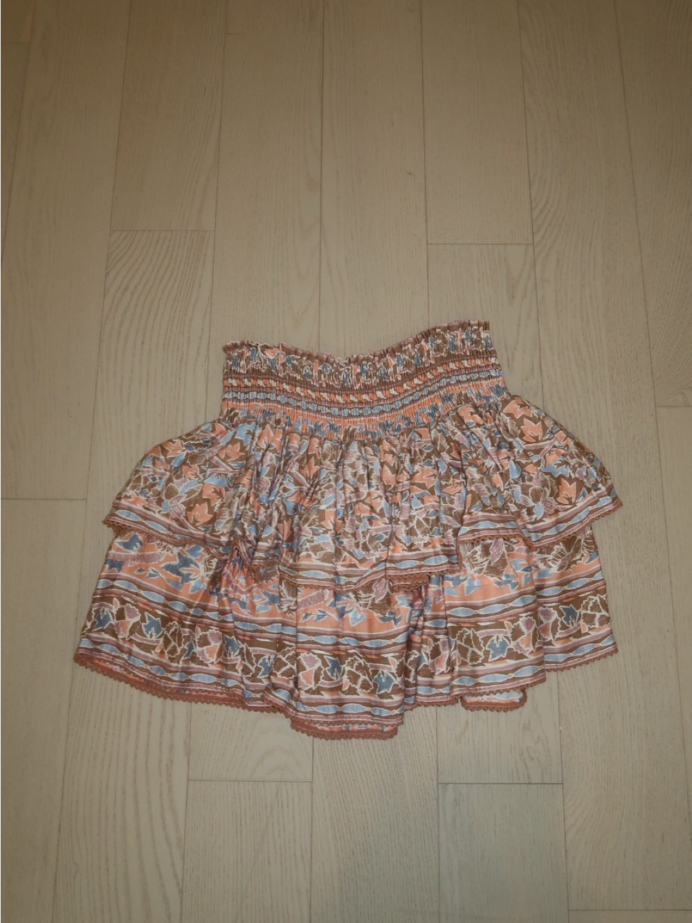 Smocked Tiered Floral Mini Skirt - Peach Multi